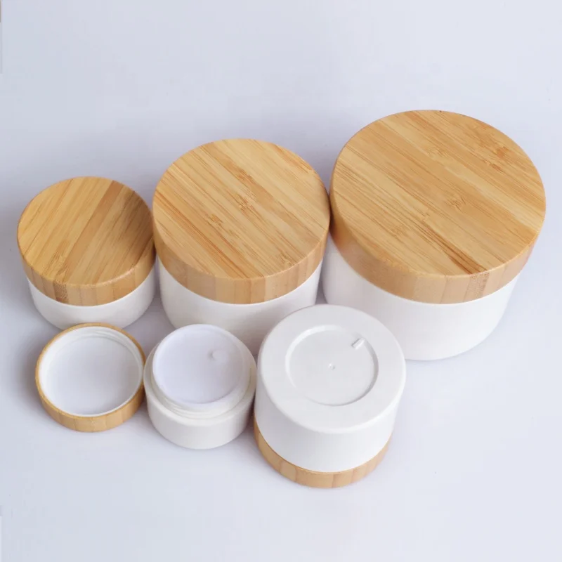 
Luxury cosmetic 20g 30g 50g 100g 150g PP plastic skin care cream jar with bamboo wood cap 