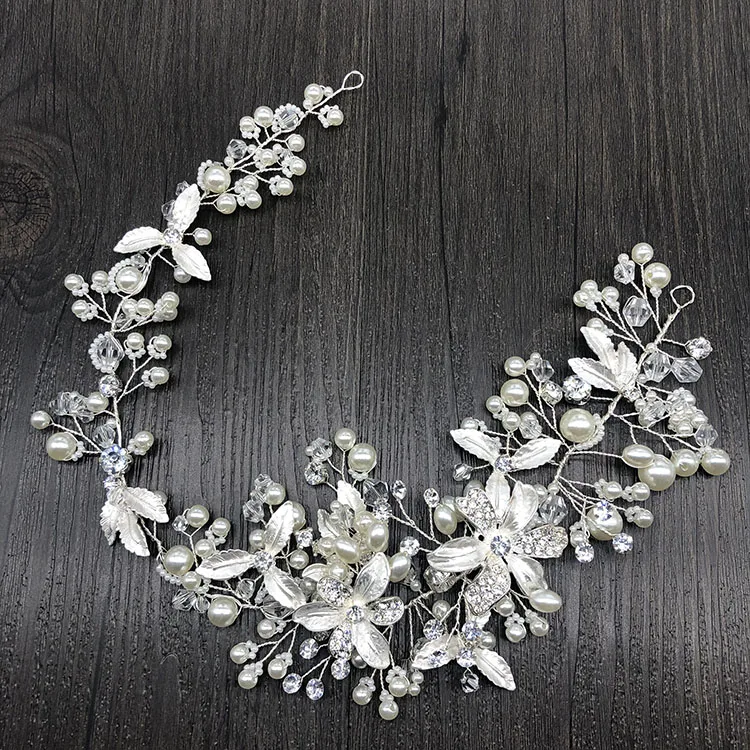 SHSS2025 hot sale flower hair accessories bridal jewelry silver color pearl hair headbands