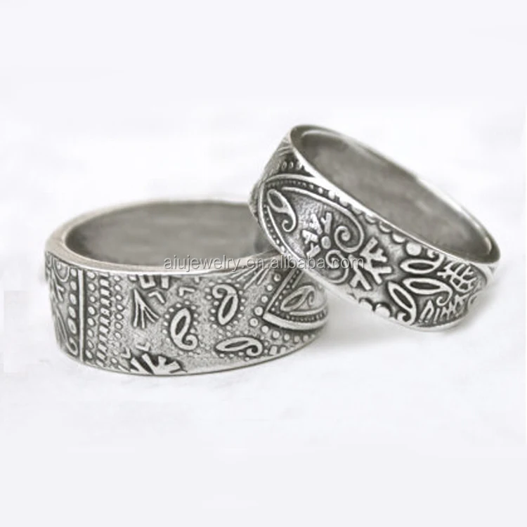 Классическое старинное серебряное богемное свадебное кольцо