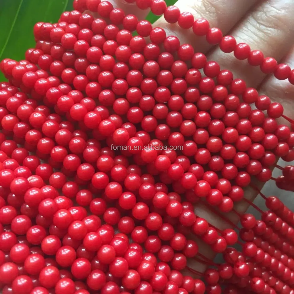 4mm round natural oil dyed red coral beads wholesale