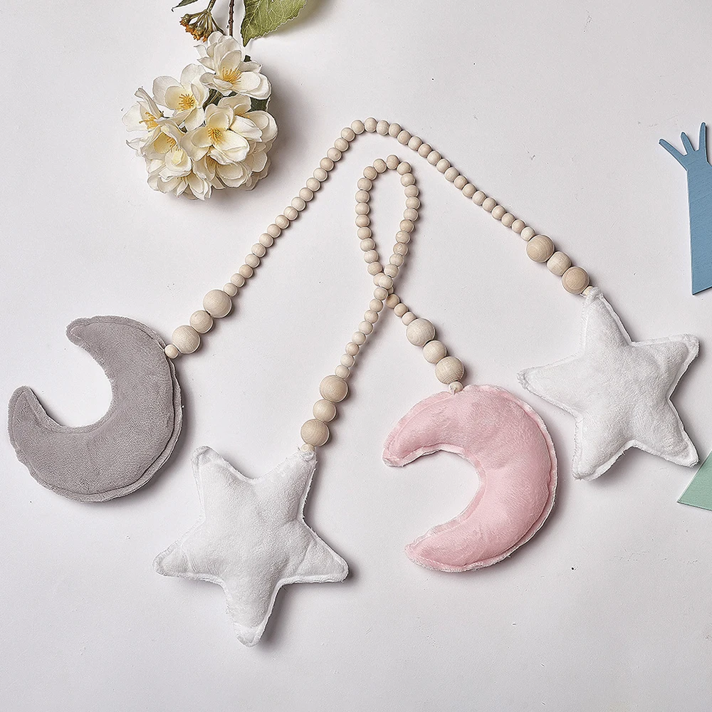 Детская кроватка, игрушки, подвесные украшения, звезда, деревянные бусины, веревка для ребенка, детская кроватка, Игровая палатка, декор для комнаты