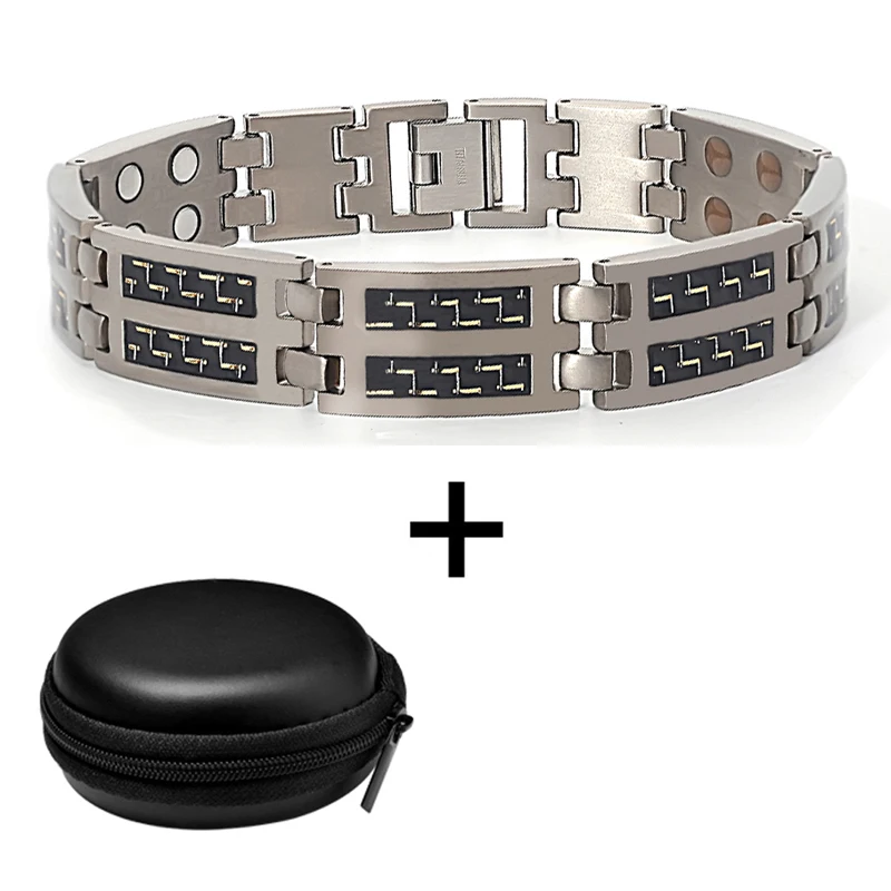 Hottime Wholesale Double Line Energy Titanium Magnet Bracelet With Gold Carbon Fiber