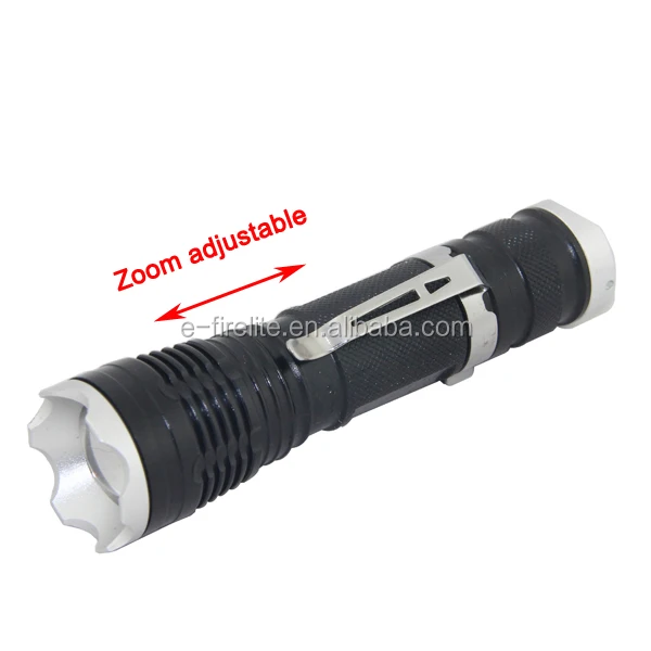 high power rechargeable adjustable focus lens led flashlight with metal clip