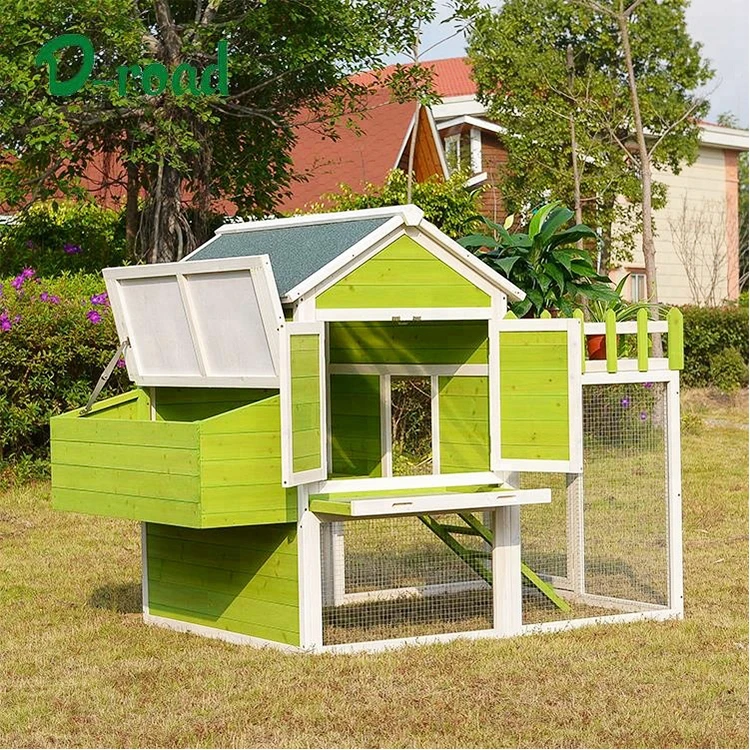 Fashion Green And White Color Tongue & Groove Cladding Wall Wooden Chicken Coop with Flower Planter