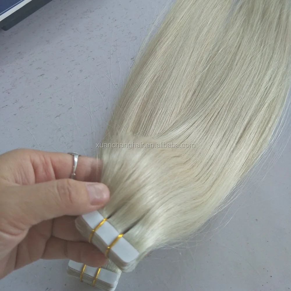 Light Blonde Tape In Human Hair Extensions Skin Weft Remy Russian Hair