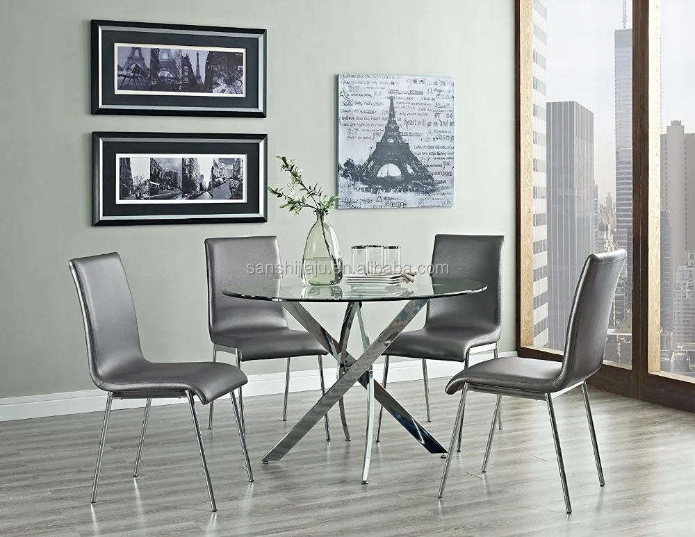 
Modern new model table and chair round glass top cross leg dining table dining room furniture 