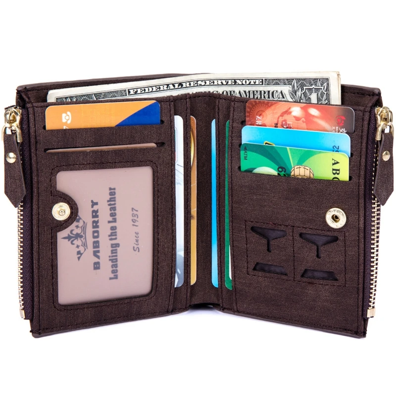 Baborry RFID Protect Wallet Men Solid Soft PU Coin Purse Card Holder Short Design Slim for Geldbeutel Herren