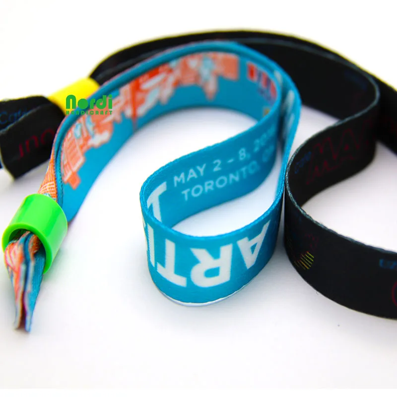 festival woven fabric bracelet with metal tube or plastic uni-directly buckle