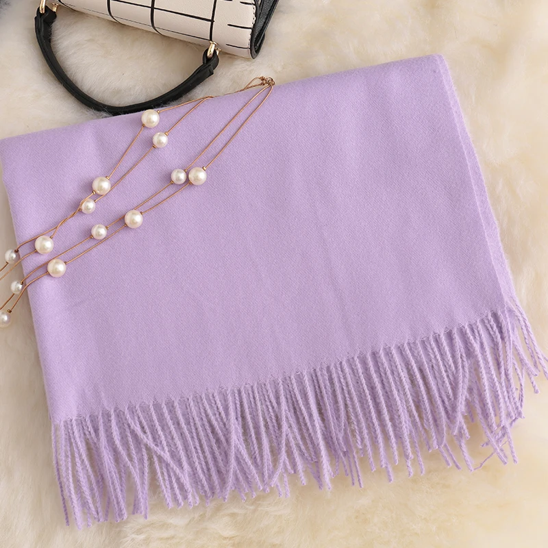 Женские шерстяные вязаные шарфы, сезон осень-зима-весна, однотонный шарф, шаль 200 см x 70 см