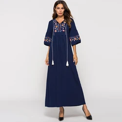 Embroidery Muslim Half Sleeve Abaya Muslim Dress For Women