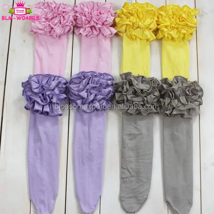 Knee High Baby Socks Cotton Triple Ruffle Tights Leg Warmers Solid White Kids Girls Icing Ruffle Boot Socks