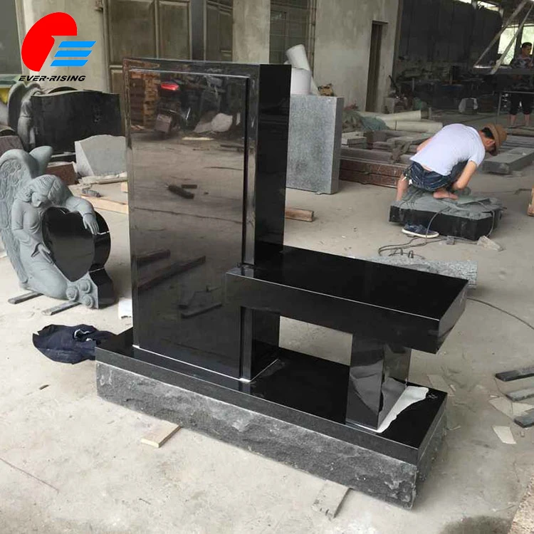 Black Granite Notch Shape Bench Headstone