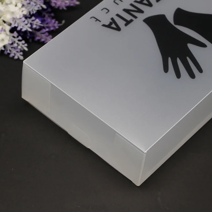 High quality clear transparent frosted oem foldable pvc box custom plastic gloves packing gift enclosure box cosmetic packaging