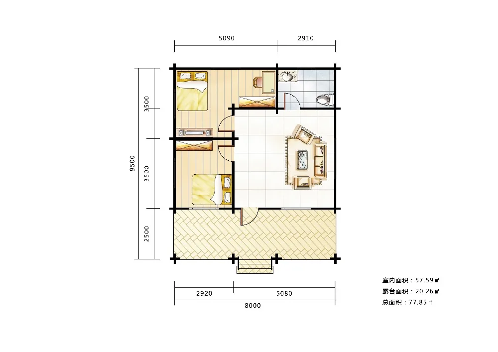
Prefabricated Solid Wooden Log House High Quality Cottage Made in China KPL-012 