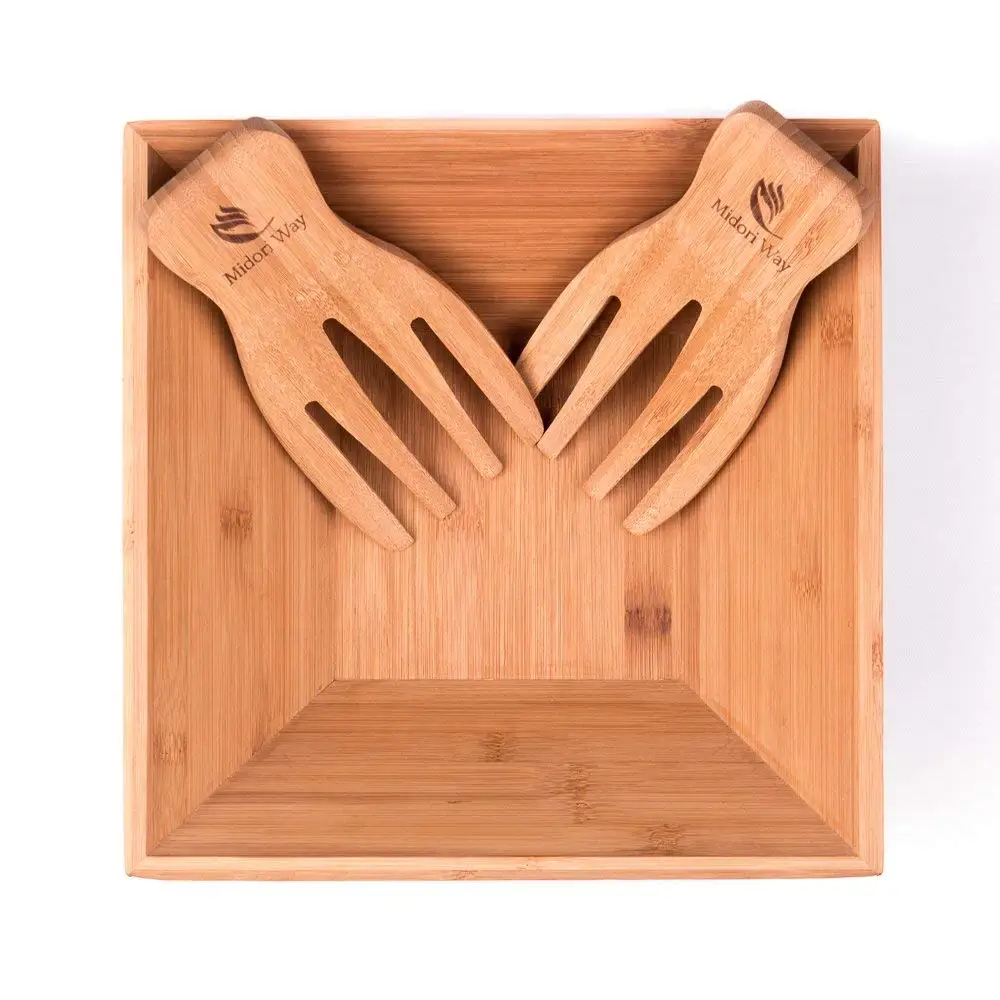 Waterproof vietnam bamboo bowl take away salad square bowl