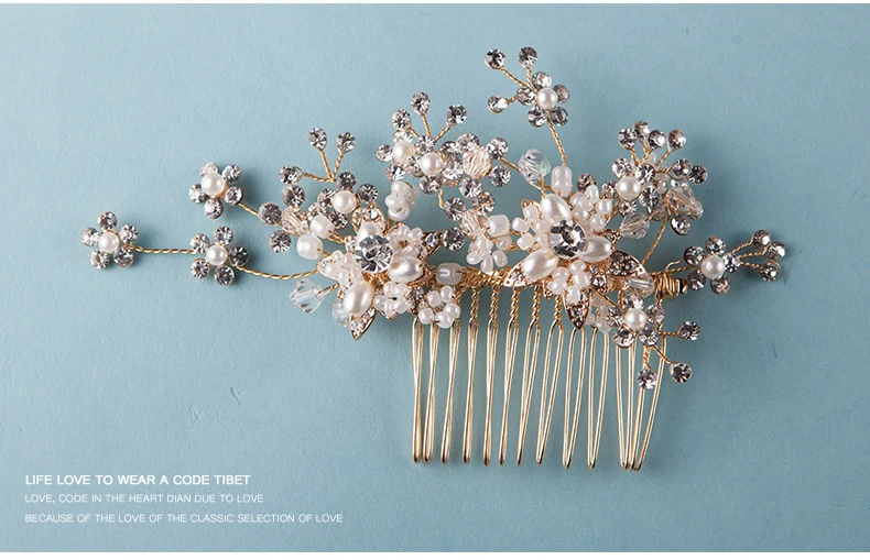 Bridal jewelry golden alloy rhinestone tiara comb women hair accessories simple wedding ceremony headpiece