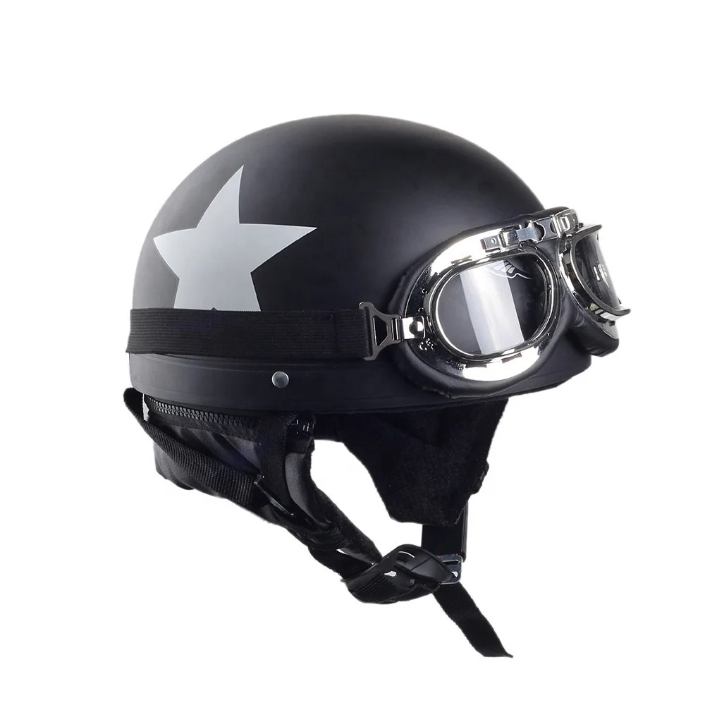 Universal Custom New Style Matte Black Star Pattern Half Open Face Protective Helmet with Goggle for Man and Women