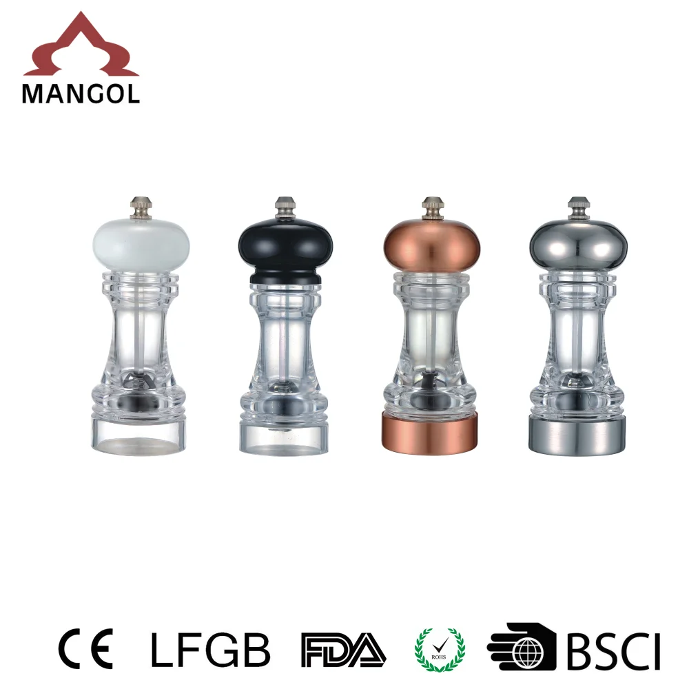 Popular Acrylic Manual pepper grinder mill with chess shape