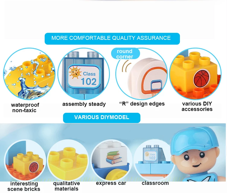 Big Building Block Set Toddler Educational Toy Classic Large Size Building Block Bricks Fun Shapes Compatible Bulk Brick Set