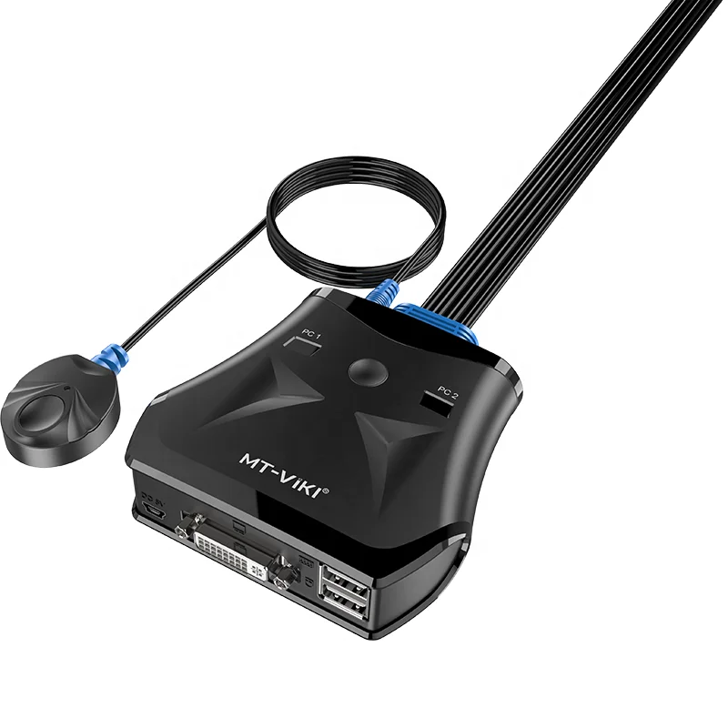 Mt-Viki 1920*1440 2X1 2 порта, 2 монитора, клавиатура, мышь Usb2.0 Dvi Kvm переключатель со встроенным Kvm-кабелем