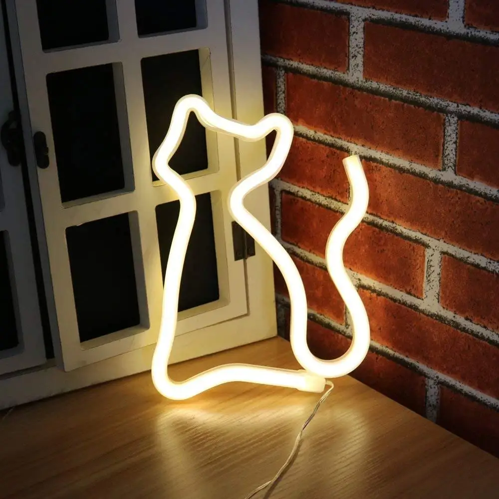 Декоративный светодиодный неоновый ночник в форме кошки Настенный декор лампа для детской комнаты вечеринки Рождества свадьбы