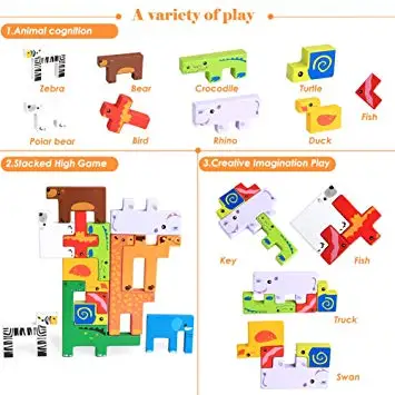 
Wholesale educational 3D wooden creative jigsaw animal building blocks puzzle toy for kids 