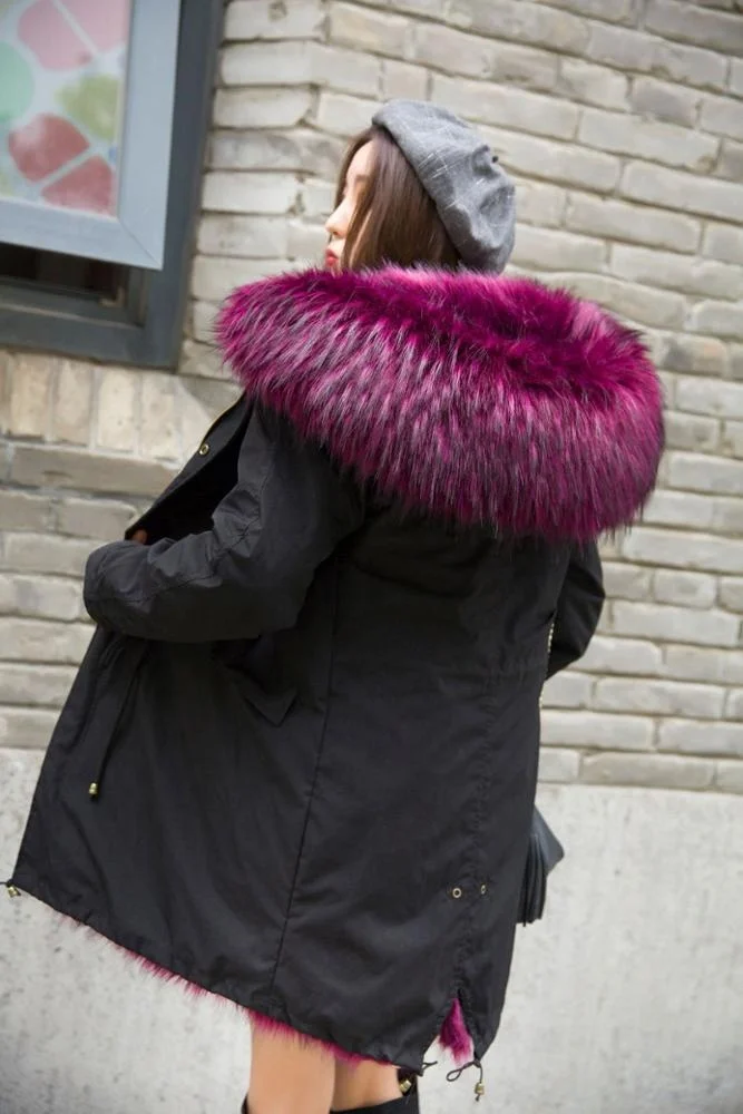 Faux Fur Coat Women Parka Winter Clothing White Black For lady Fur long Jacket With Hoood