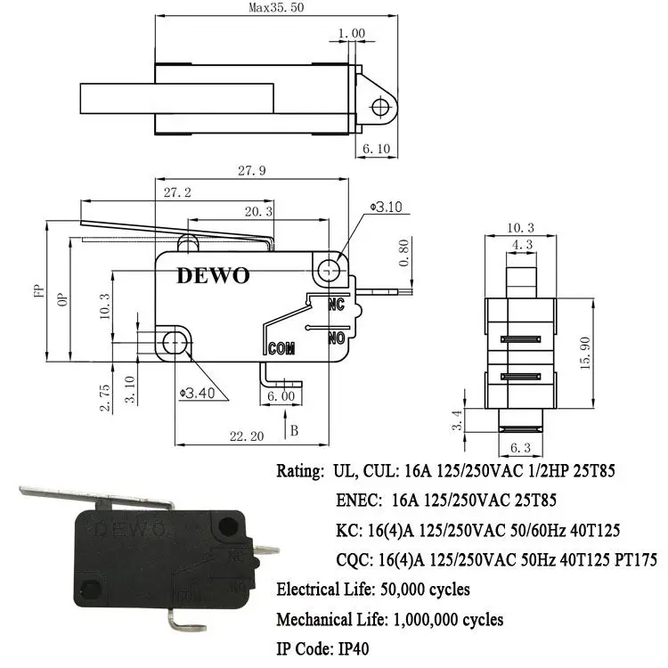 Z-wave pcb kw8 серии 20a 250vac 25t125 2-контактный