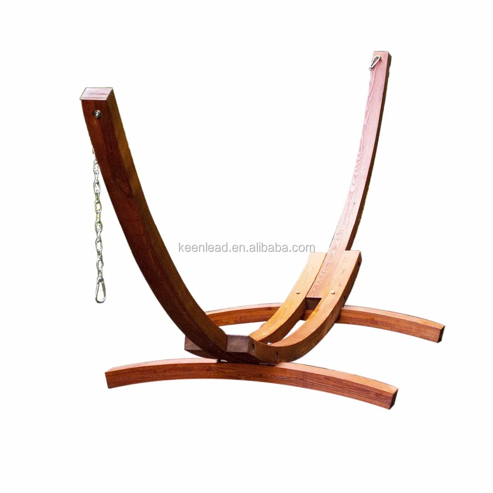 Outdoor wooden frame hammock with hanging basket chair