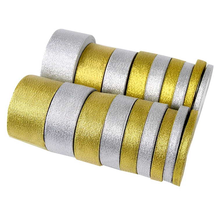 25yard one roll double face glitter gold sliver metallic christmas wired ribbon