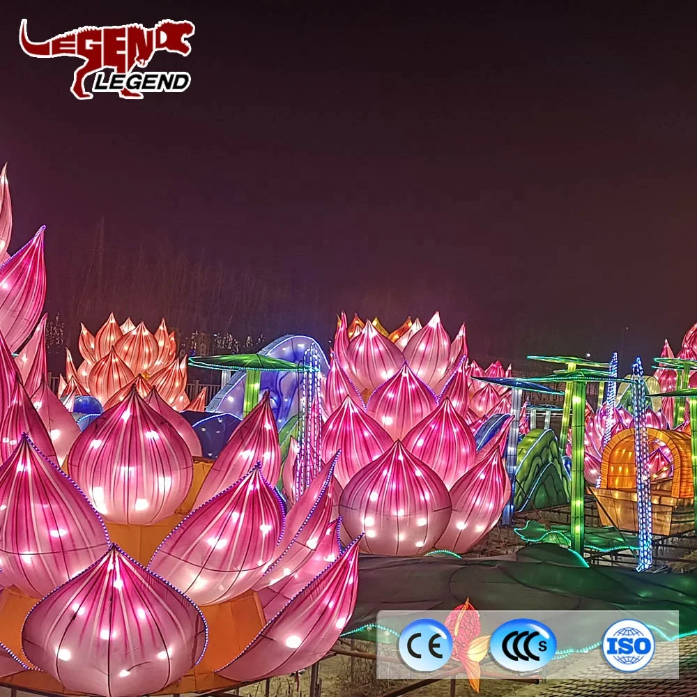 
Outdoor park decoration handmade Chinese silk LED lotus lantern 