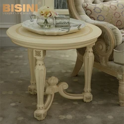 Bisini Ivory cream color antique wooden hand carved fancy round coffee table - BF07-10135