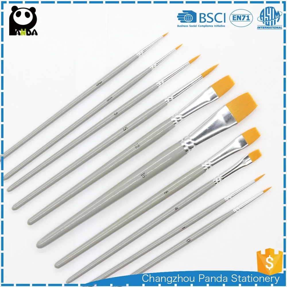 10 pcs grey handle professional astist brush with nylon hair Wholesale Promotional Artist  in stock