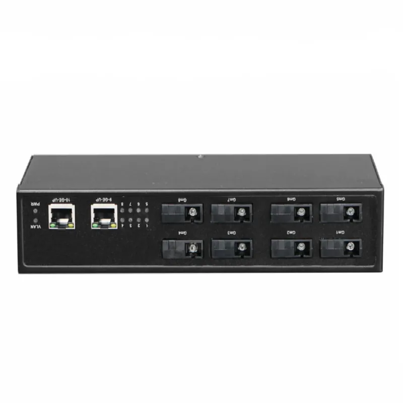12v 2a 8 ports FX SC LC LX optical fiber switch with 2 gigabit utp uplink