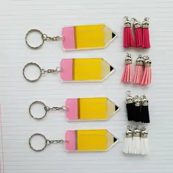 Handmade Tassel Drop Vinyl Pencil Keyring Cut Printed Acrylic Pencil Tassel Keychain