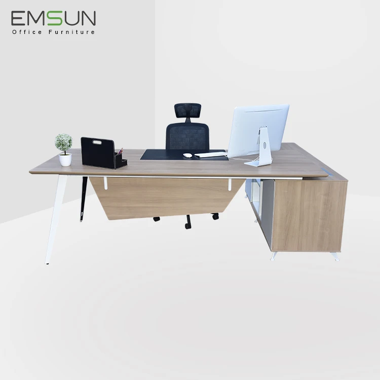 China modern boss table L shape director table wooden executive desk with Aluminum leg