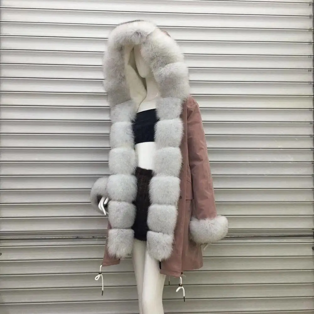 Raccoon Fur Hood/Collar Parka Removable rabbit fur Lining Parker Coat