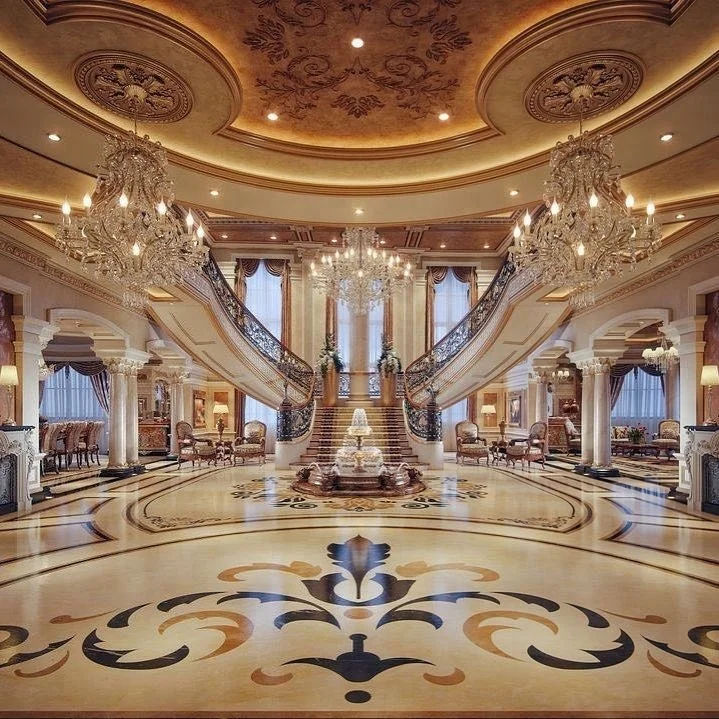 Customize lobby decorative floor design pattern waterjet marble medallion