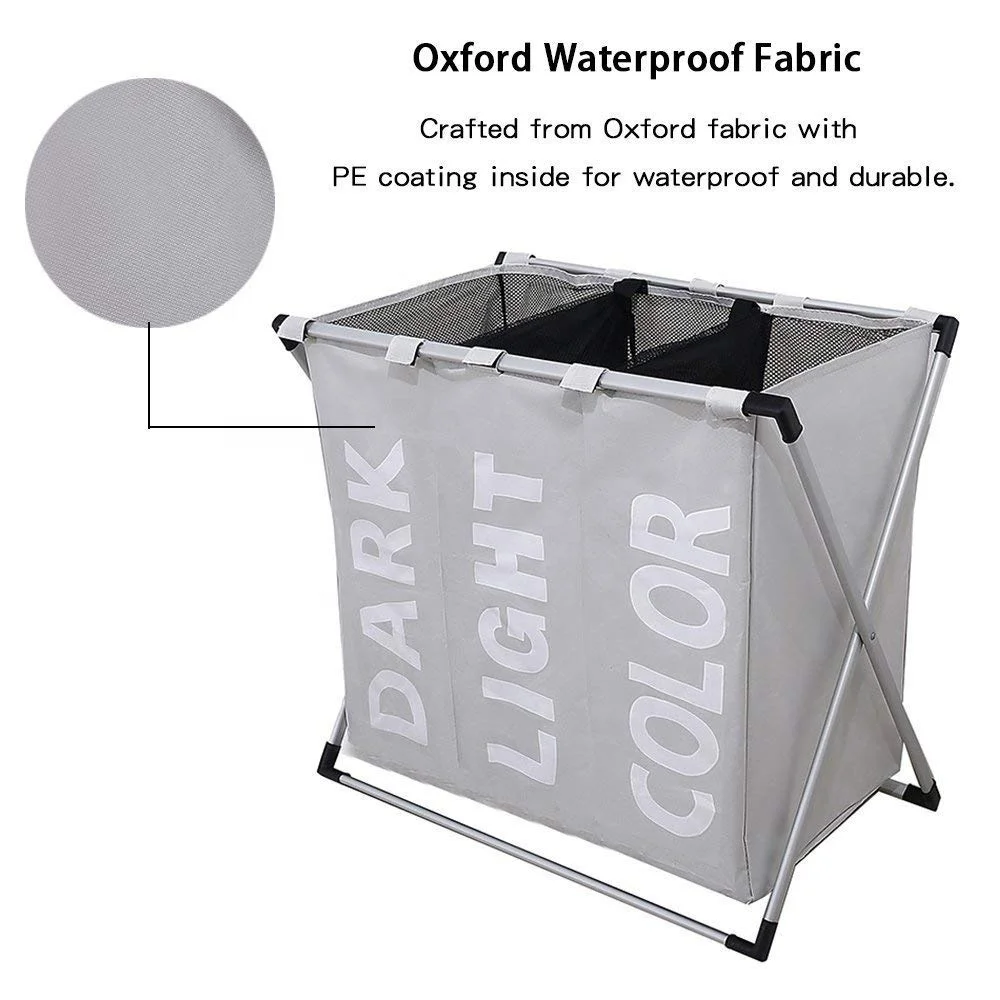 Top new best selling folding 600D oxford 3 compartment laundry hamper for factory