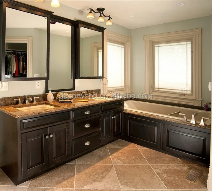 American style bathroom dark coffee furniture with mirror and light