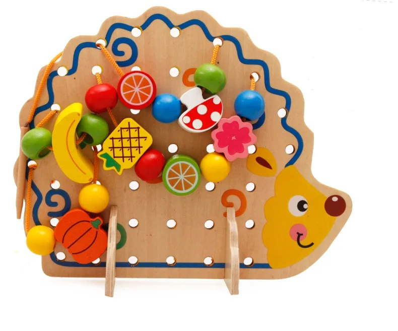 Wholesale wooden animal toys Educational wooden child Threading Hedgehog toys for the kids WFB009