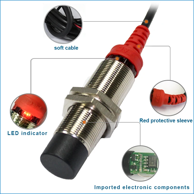 F3C series M18 5mm Flush type Inductive Proximity Switches DC12-24v, 3-wires, PNP or NPN outputs offered DC proximity switch