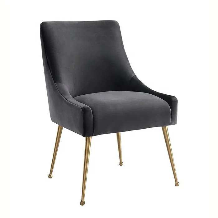 Стул для отдыха, обеденный стул, домашняя мебель во французском стиле, хромированные ножки, стул для столовой, серый бархатный стул для ресторана