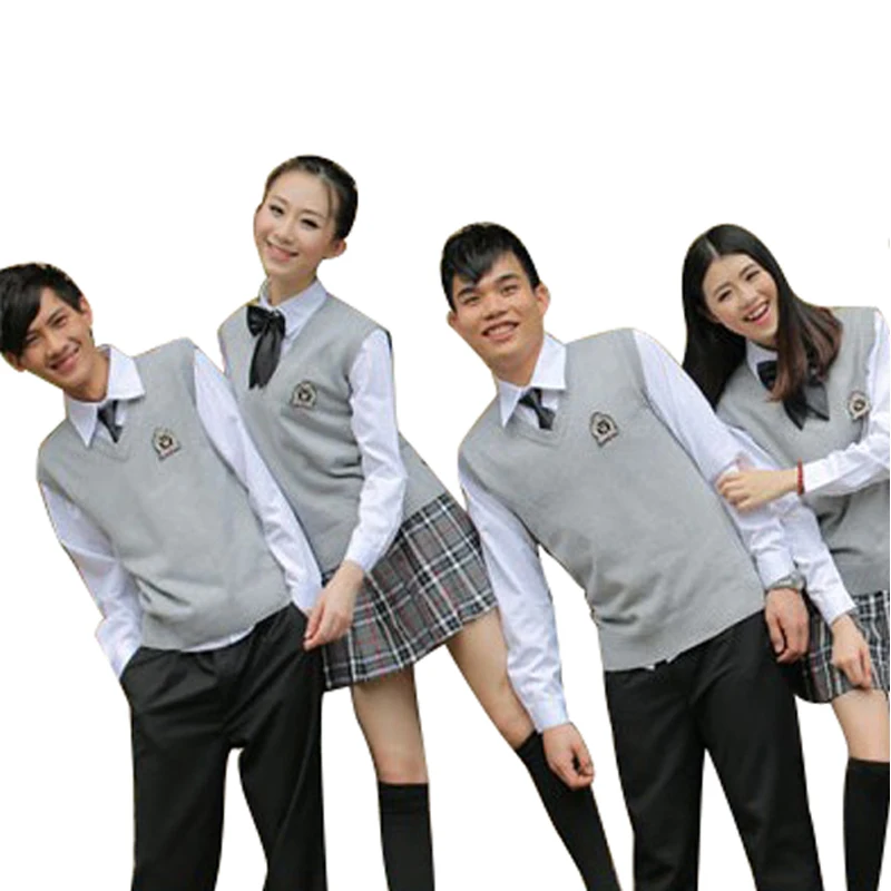 latest design Korea Middle High school uniform for teenagers Vest sweater suit plaid skirt Custom