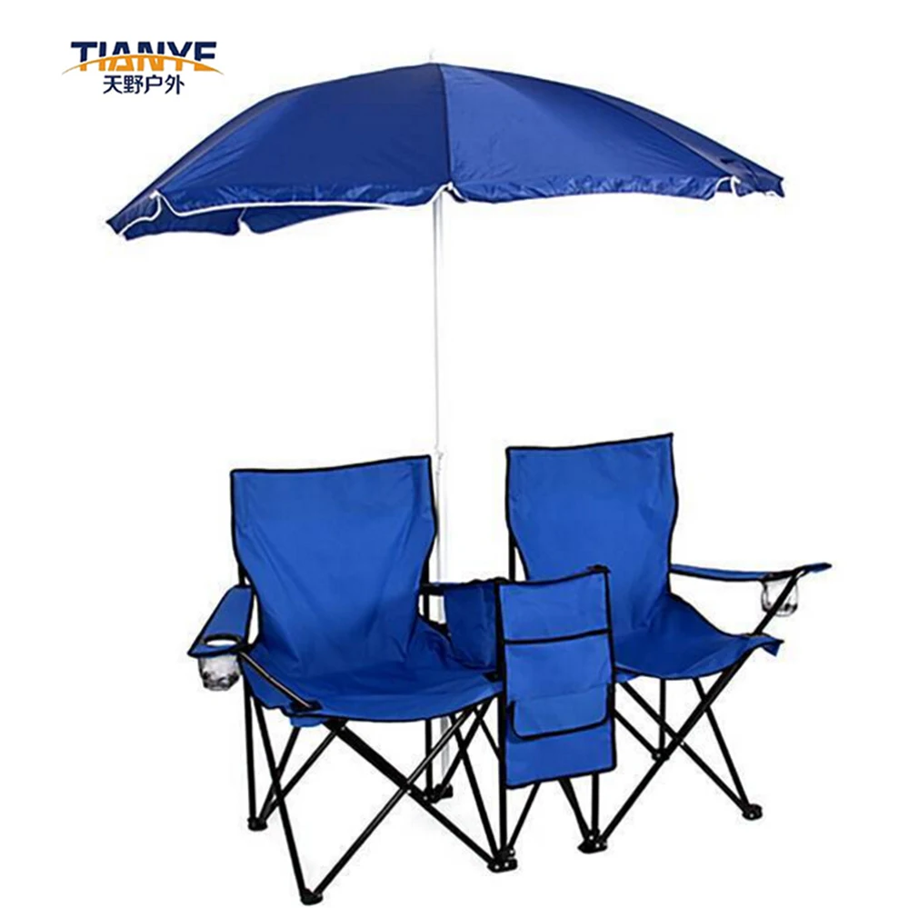 Tianye picnic Double Folding camping beach Chair with umbrella Cooler