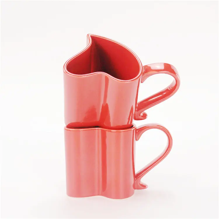 Red full glazed coffee& tea fine appearance heart shape ceramic couple mug