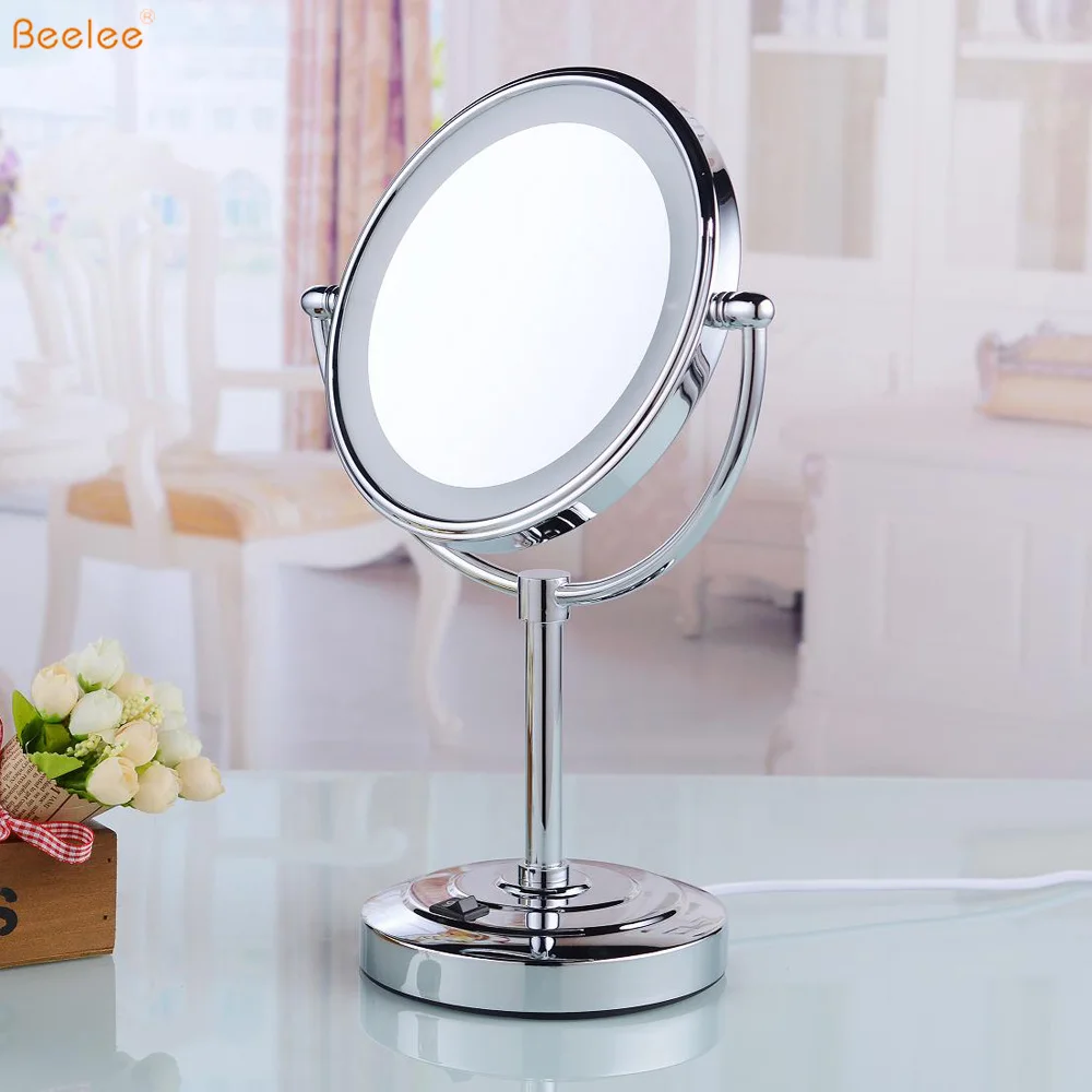 Beelee M3028TF Double Side 5X Magnifier Makeup Table Mirror with LED Lighted For Hotel Bathroom