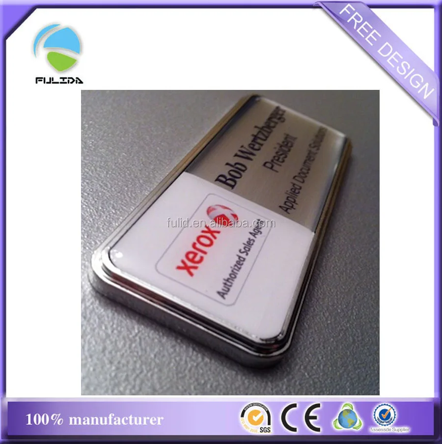 agent company job Title white metal epoxy name badge with silver frame