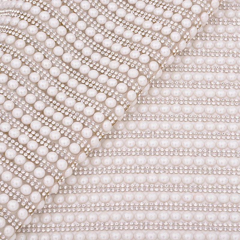 Hotfix Clear White Pearl Rhinestones Trim Mesh Glass Crystal Fabric Applique Strass Ribbon Band for Dress DIY Crafts