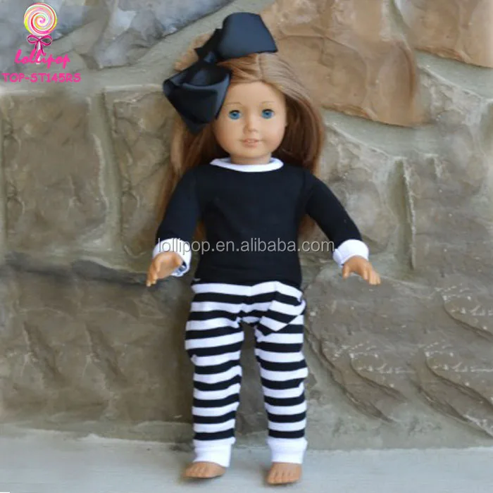 Wholesales Solid Top And Heather Grey Stripes Pant and T shirt 2 Piece Set Cute American Girl Boy 18 Inch Doll Pajamas
